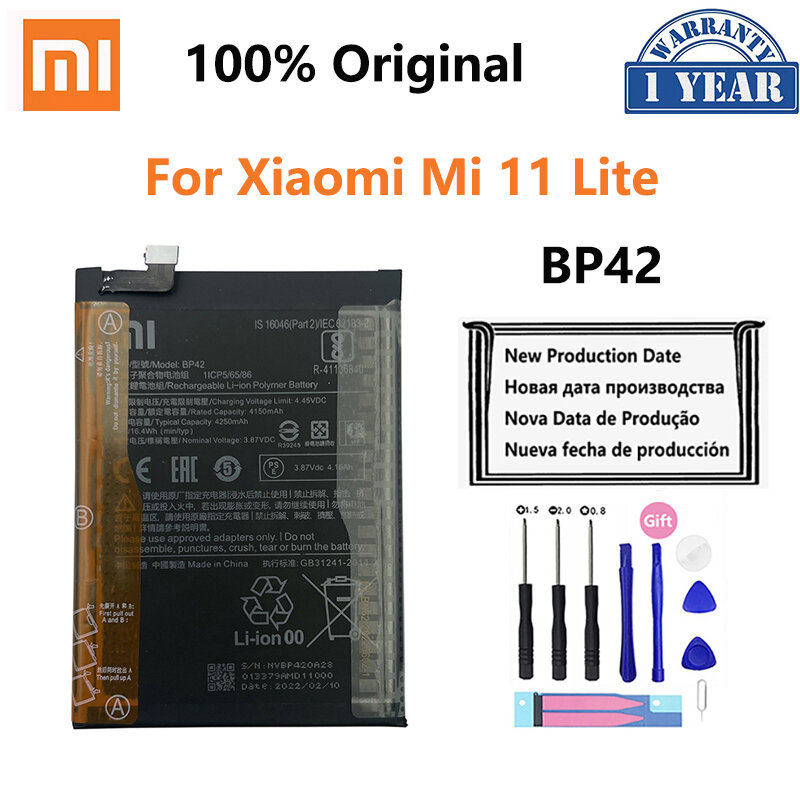 Batterie de téléphone de remplacement pour Xiaomi Mi 11 Lite, 100% d'origine, 42, 4250mAh, batterie de téléphone portable pour Xiaomi Mi 11 Lite ata 11 11 Lite, 24.com BatBR