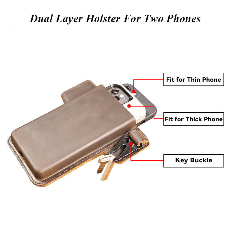 RIYAO-Étui de téléphone double couche en cuir véritable pour homme, housse de téléphone portable avec clip de ceinture, packs de taille, transport vertical