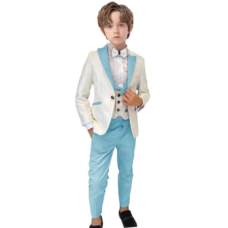 Smoking formal infantil de mangas compridas Paisley masculino, conjunto de terno clássico para menino, vestido de casamento florido, de 3 a 14 anos, 3 peças