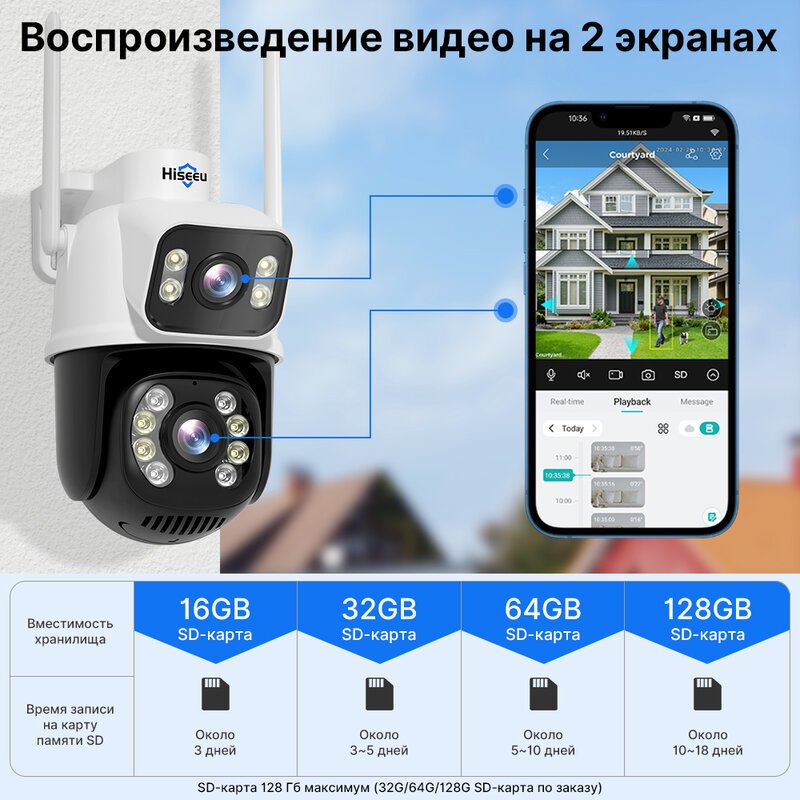 Hiseeu 4K 8mp Ptz Wifi Ip Camera Dual Lens 5x Zoom Ai Human Detect Onvif Draadloze Bewaking Cctv Camera 'S Beveiliging