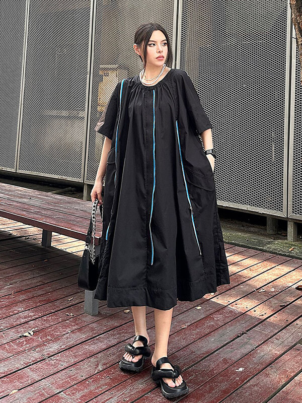 Простое Повседневное платье XITAO, модное индивидуальное сращенное платье-пуловер на молнии с круглым вырезом, Новинка лета 2024, платье ZY8683