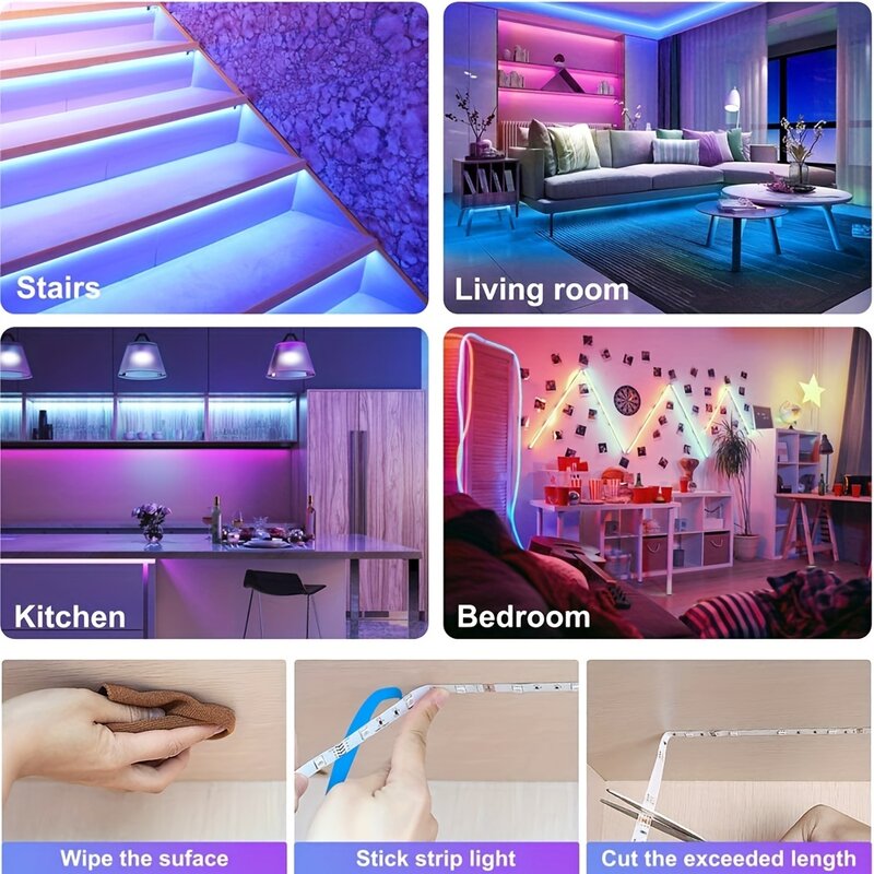 Flexível RGB LED Strip Lights para decoração do quarto, controle inteligente App, fita da lâmpada, 5V, USB, TV Backlight, decoração do quarto, 5050, 1-20m