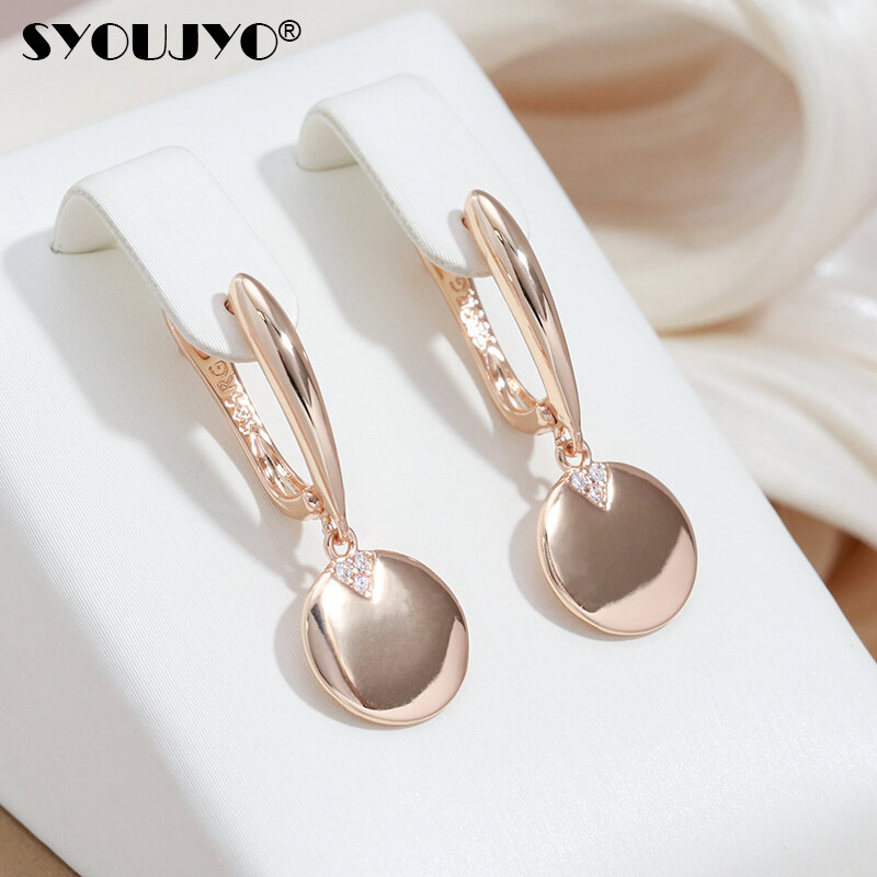 Syoujyo 585 rosé goldfarbene Scheibe baumeln Ohrringe für Frauen einfach passende trend ige Schmuck natürlichen Zirkon eingelegt