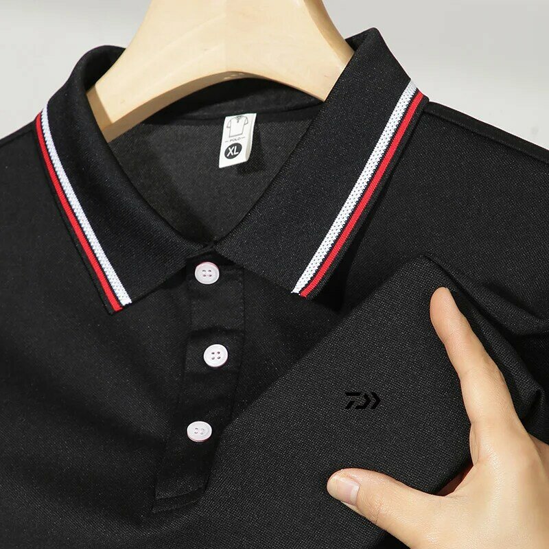 Penjualan laris baru 2024 kaus Polo kasual motif garis lengan pendek Fashion pria