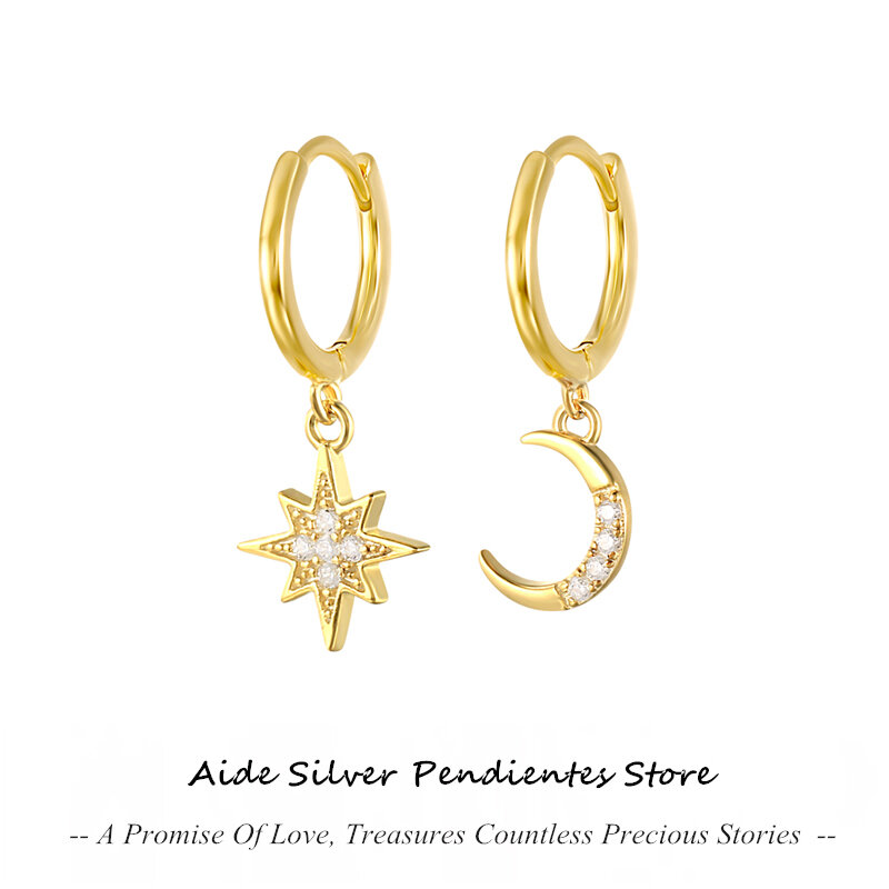 AIDE Small Cross Hoop Pendant Earrings For Women Pendientes Mujer 925 Sterling Silver Moon Star Earring Earrings Korean Jewelry