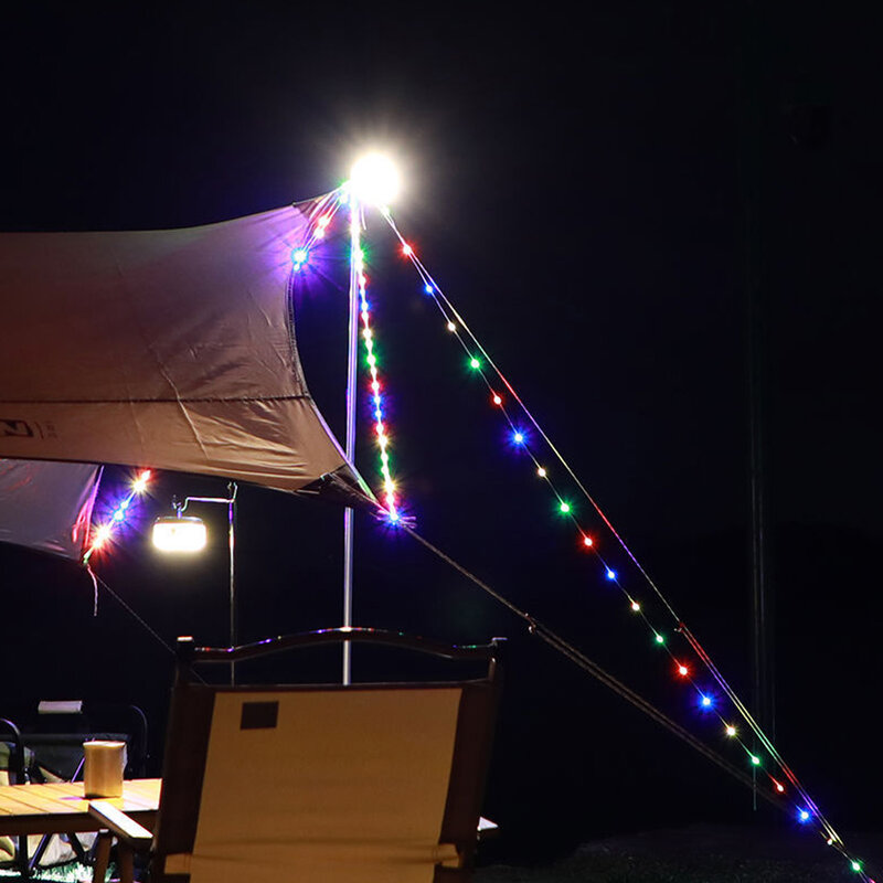 Guirnalda de luces LED 2 en 1 para acampada, tira de luces de 8/10 metros para tienda de campaña al aire libre, luz de ambiente RGB para decoración de jardín y habitación