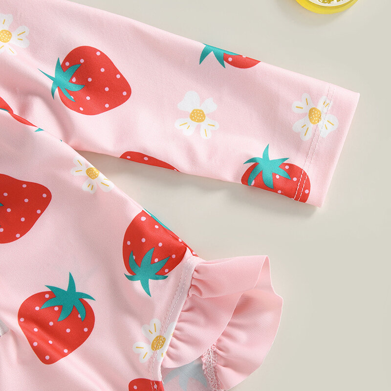 VISgogo-traje de baño de manga larga con estampado de fresas para niña, conjunto de traje de baño con gorro para el sol, traje de baño para recién nacido
