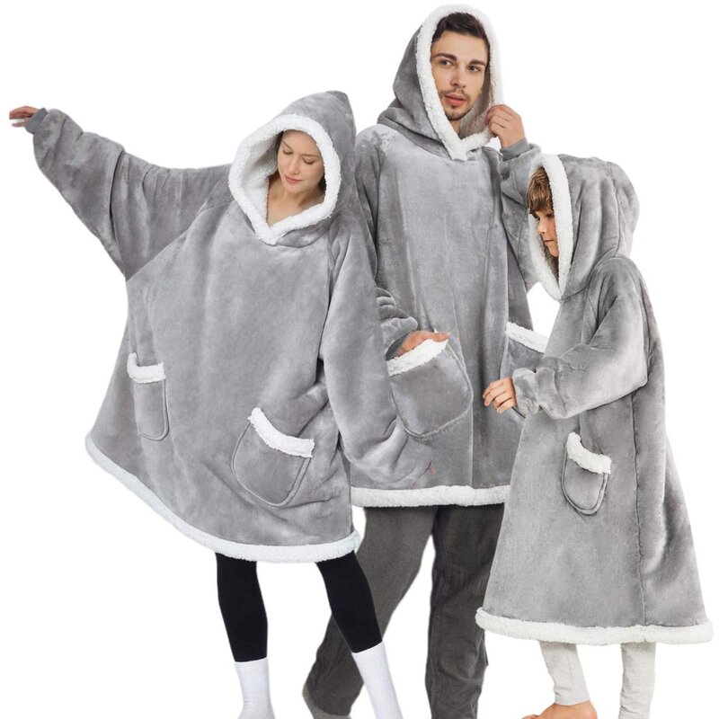 Manta de suéter con capucha de TV gruesa cálida Unisex, bolsillo gigante, mantas ponderadas de lana para camas, viajes a casa para adultos y niños