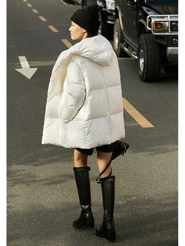 AMII minimalismo 2022 inverno nuovi piumini leggeri con cappuccio piumino d'anatra bianco donna abbigliamento lungo moda caldo 12120285