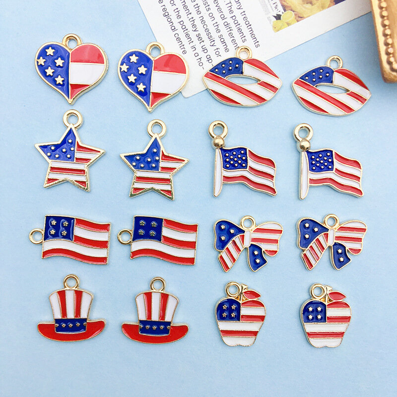 10 buah campuran liontin bendera Amerika DIY pasangan kalung gelang Aksesori gantungan kunci jimat perhiasan Hari Kemerdekaan hadiah