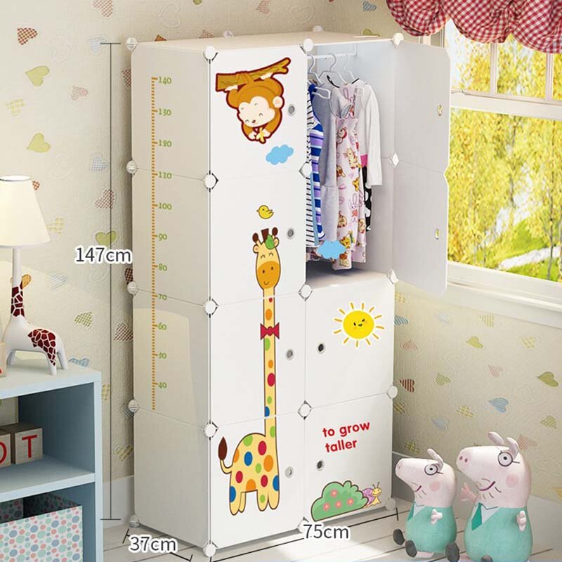 Armario infantil de dibujos animados para bebé, armario de tela para bebé, armario de plástico multiusos Simple ensamblado