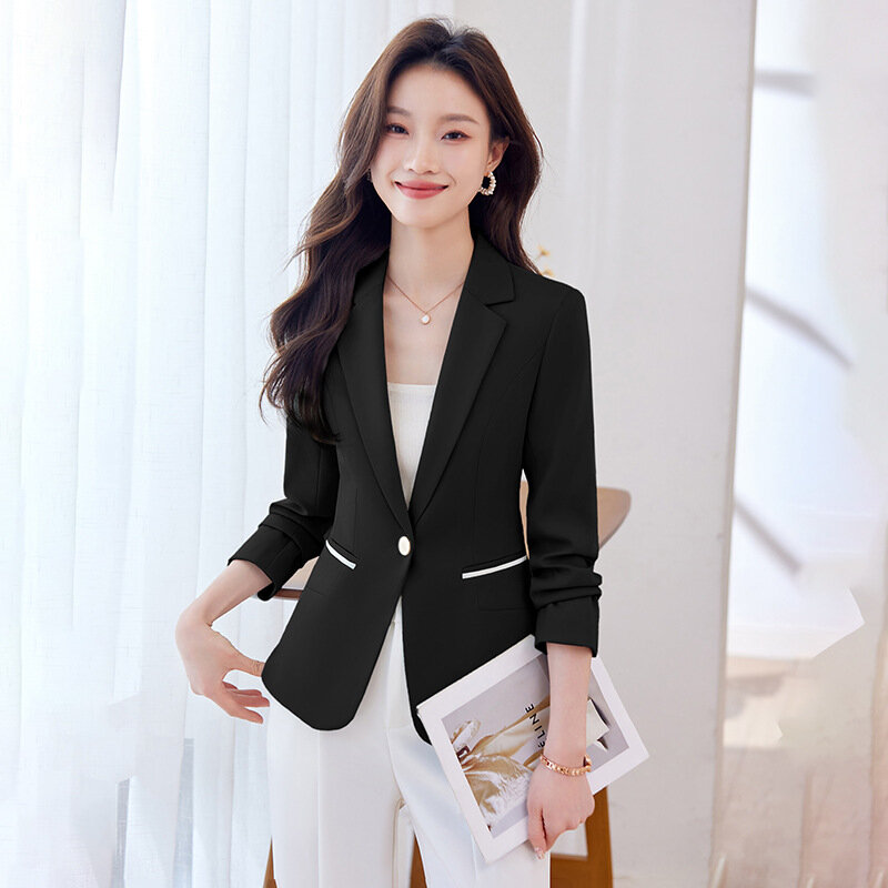 Blazer feminino elegante de manga comprida, jaqueta feminina, tops casuais, outerwear senhora do escritório, moda primavera e outono