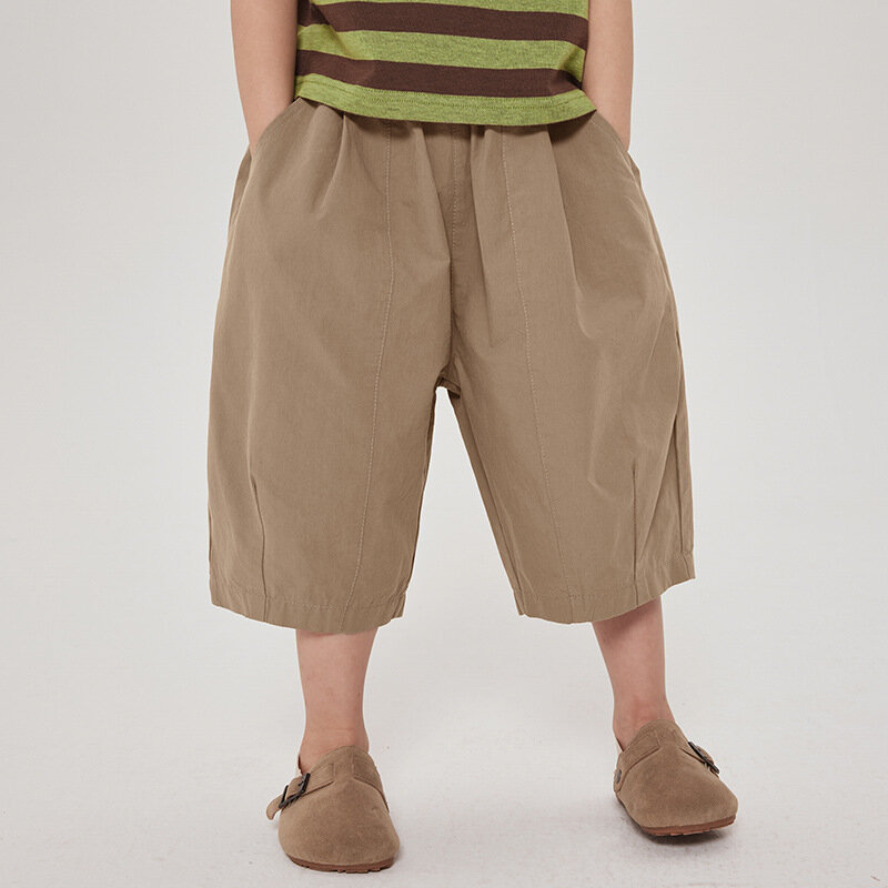 Calça simples estilo coreano infantil, confortável calça casual, solta e fina para meninos, roupa infantil, nova moda, verão, 2024