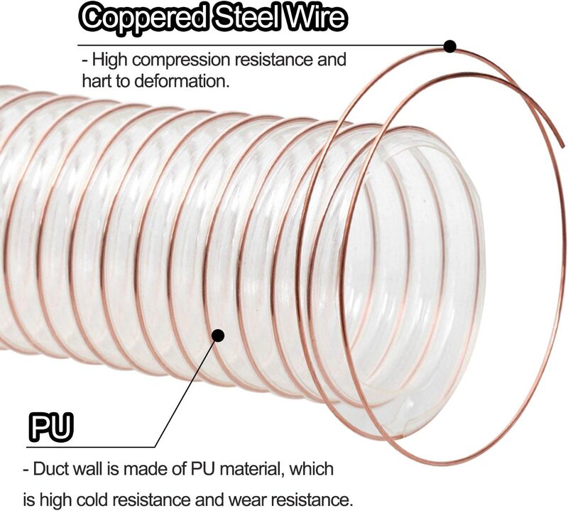 Manguera personalizada de poliuretano PU, conducto de alambre de acero chapado en cobre, tubo de vacío transparente, ventilación telescópica