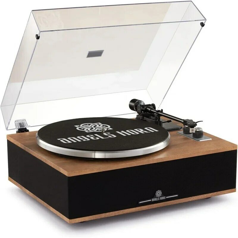 ANGELS HORN Vinyl Record Player, Bluetooth Turntable with Built in Speakers Phono Preamp, High Fidelity Turntables for Vinyl Rec