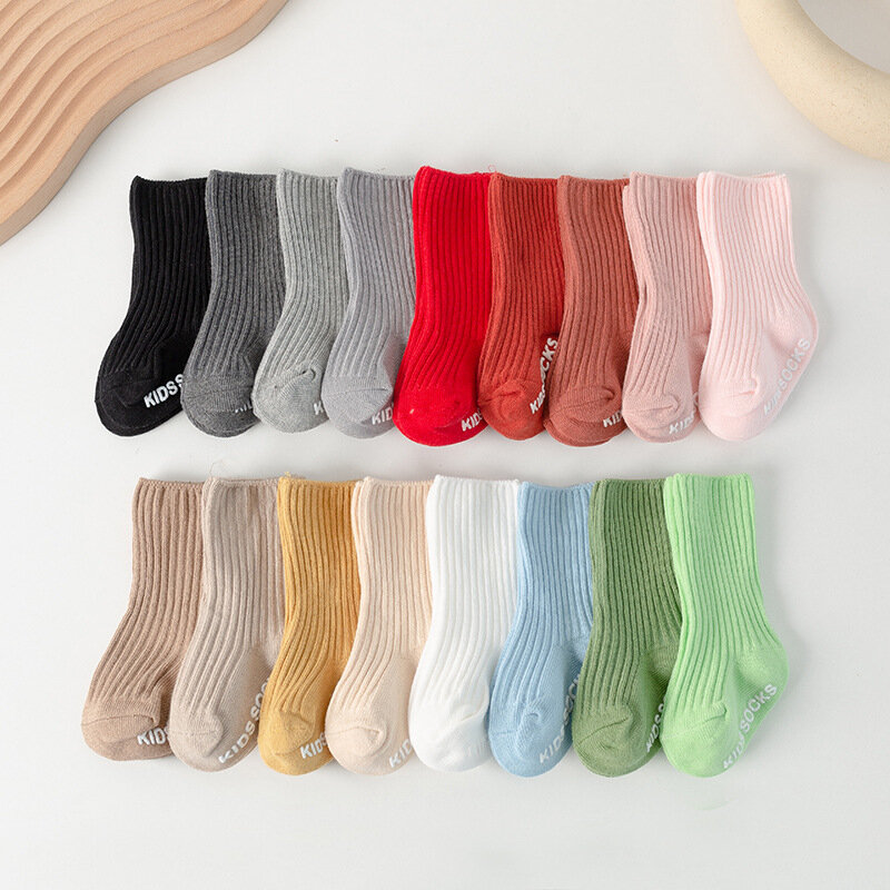 AngelOO- Chaussettes hautes pour bébés filles, en coton, couleur unie, pour enfants en bas âge, courtes, nouvelle collection été automne