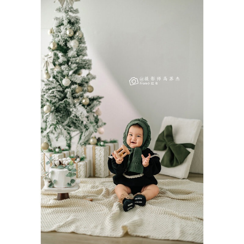 Dvotinst-Accesorios de fotografía para bebé recién nacido, trajes verdes de Navidad, caja de regalo de X'mas, manta de punto, accesorios de fotografía de estudio