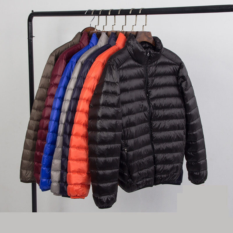Jaket bertudung ringan untuk pria, jaket mantel bulu angsa muda ringan ultra-tipis musim gugur dan dingin, jaket bertudung modis untuk pria