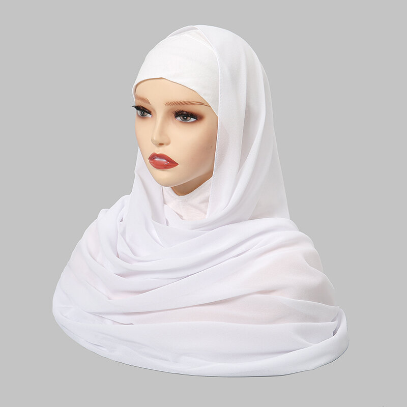 2pcs/set Muslim Chiffon Hijab With Caps Women Bonnet Chiffon Hijab Shawl Head Scarf Under scarf Caps Cover Headwrap for Women