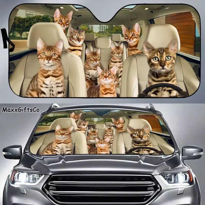 บังแดดรถยนต์แมว bengal ที่บังแดดกระจกหน้ารถยนต์ bengal ครอบครัวบังแดดอุปกรณ์เสริมรถยนต์ hiasan mobil ของขวัญสำหรับพ่อ