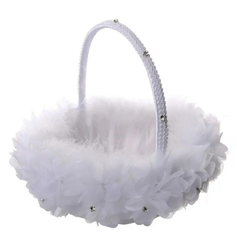 Giỏ hoa Giỏ hoa cưới, Flower Girl' Basket, cho Ren đà điểu Thiết kế lông tơ Giỏ hoa cho Wedd
