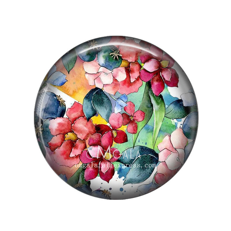 Весенние акварельные красивые цветы, художественные картины, 12 мм/18 мм/20 мм/25 мм, Круглые Стеклянные Кабошоны, демонстрационные изделия с плоским основанием