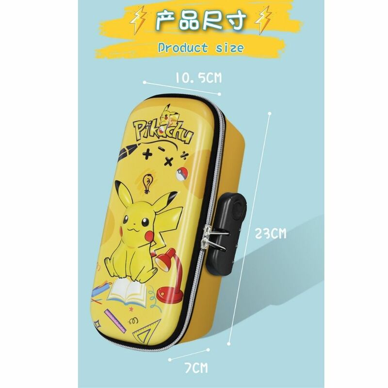Pikachu-caja de papelería con bloqueo de contraseña para niños y niñas, estuche de lápices de Pokémon, gran capacidad, regalo de cumpleaños