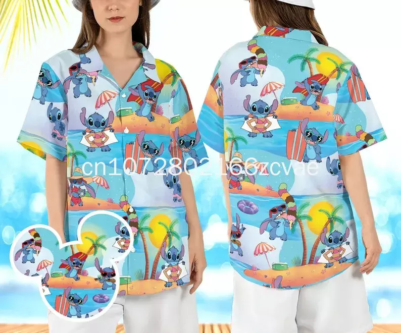 New Disney Stitch wakacje koszula hawajska mężczyzn i kobiet zapinana koszula hawajska mody koszulka z krótkim rękawkiem plażowej