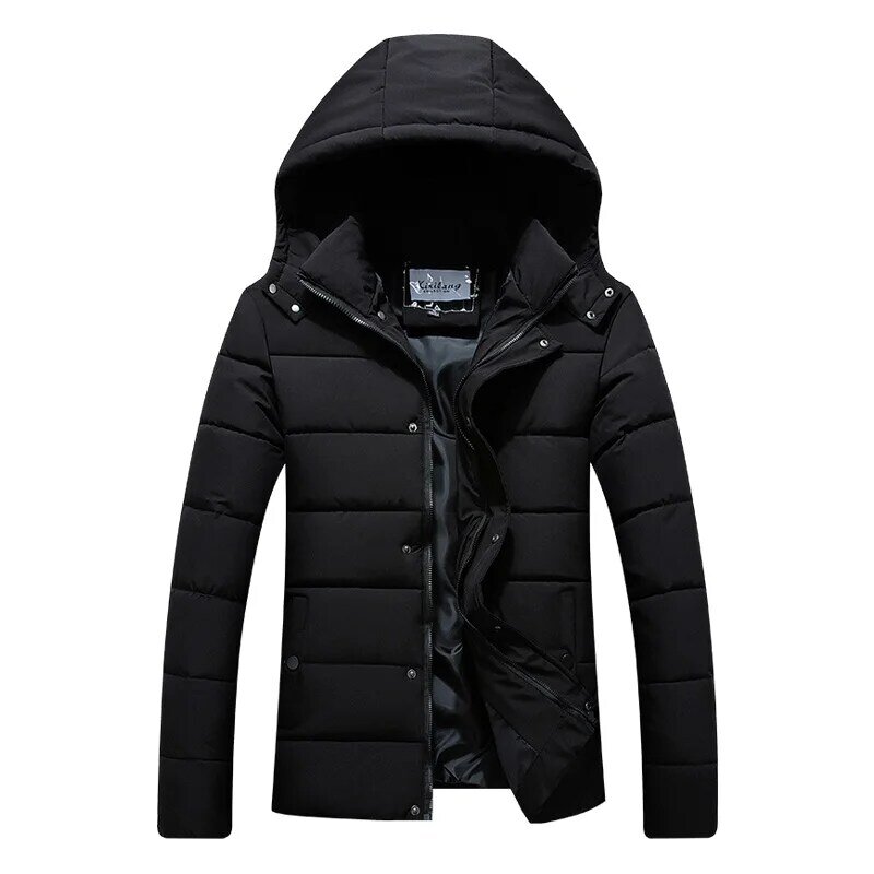 Mantel bertudung untuk pria, mantel parka musim dingin hangat katun tebal ukuran Plus 2023, jaket Luaran warna polos untuk pria