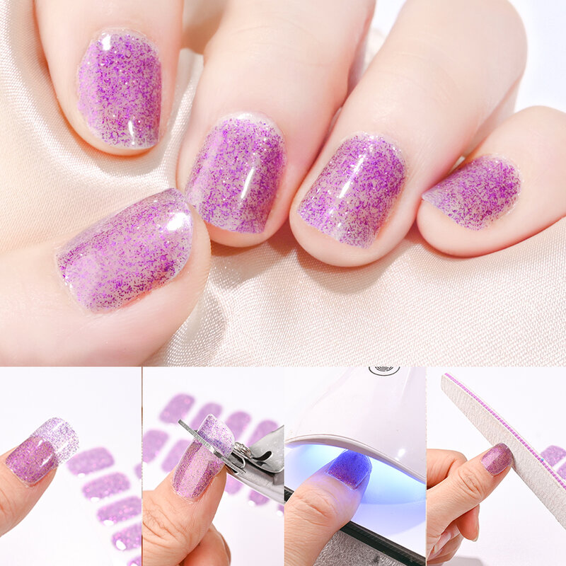 French UV Semi-Cured Gel Nail Wraps Sticker 16Strips Long Lasting Full Cover LED Lamp Gel Cured Slider Decals For Nail Extension