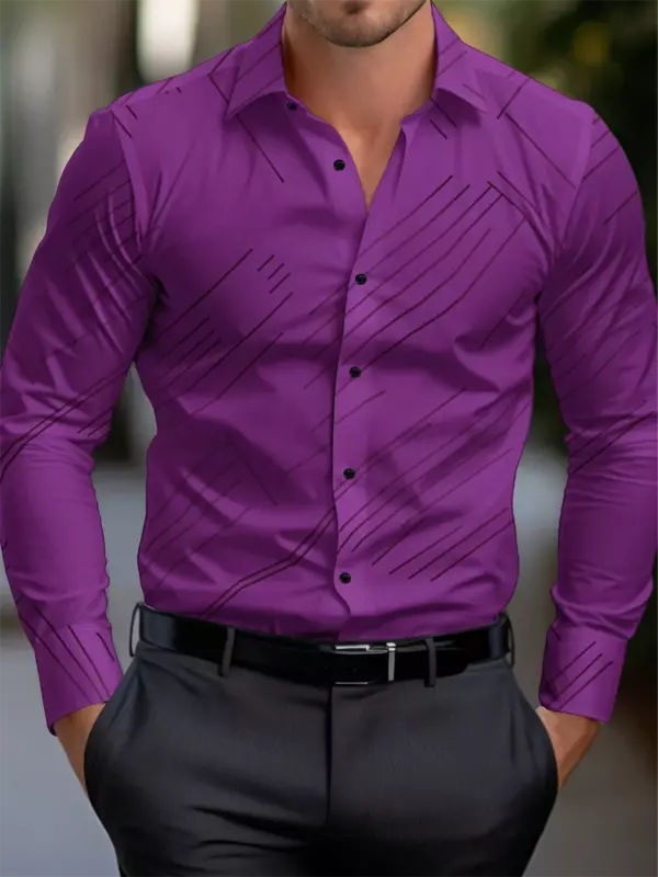 Camisa de lapela listrada manga comprida masculina, roupa de botão havaiano, confortável casual XS-6XL, 10 cores, moda, 2024