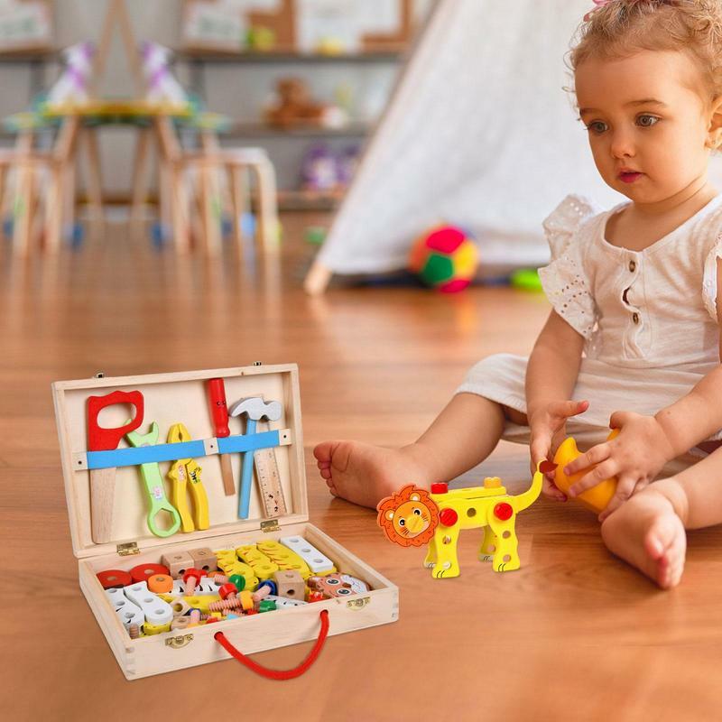 عالية الجودة أداة خشبية مجموعة الوالدين والطفل التفاعلية التعليمية مونتيسوري التعلم التظاهر اللعب اللعب مع صندوق أدوات للأطفال