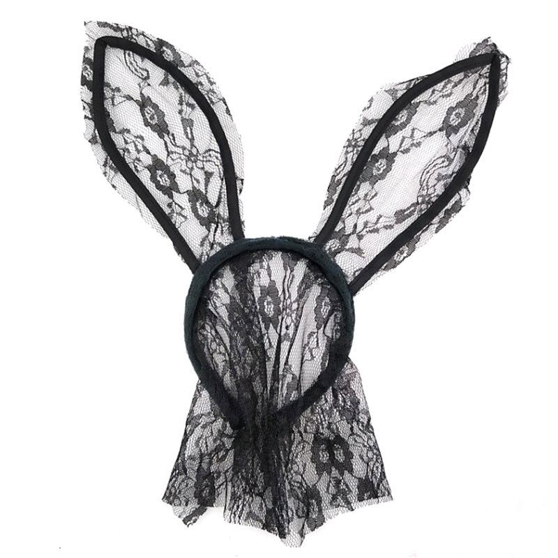 Seksowna koronkowa maskarada królik maski króliczek długie uszy koronka maska na oczy kluby nocne impreza z okazji Halloween przebranie na karnawał akcesoria do włosów