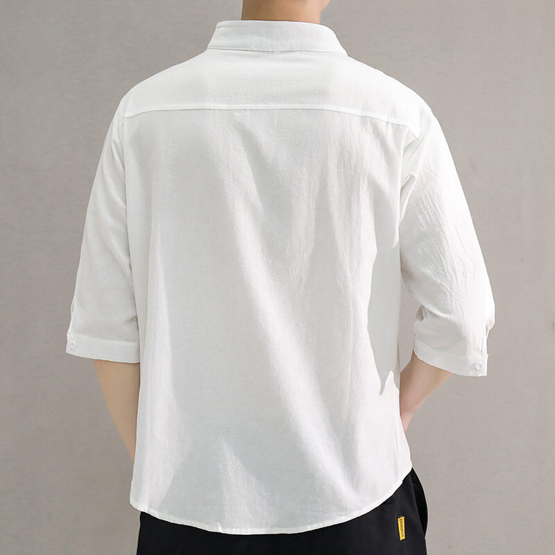 Wiosenny i letni stójka pięciopunktowy Mid-sleeve modna męska koszula z krótkim rękawem siedmiopunktowy duży rozmiar męski