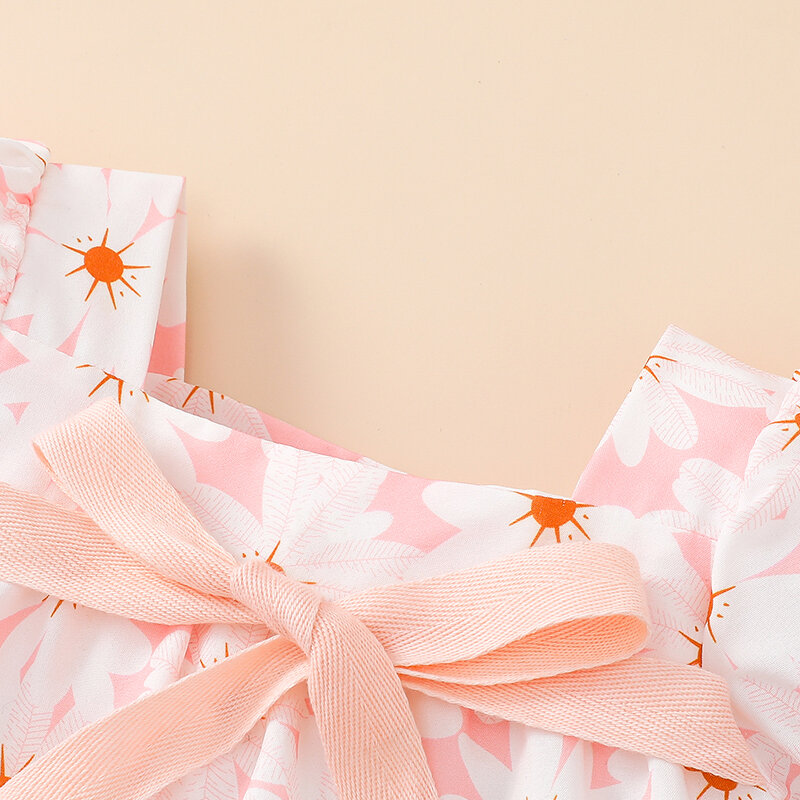 VISgogo neonate pagliaccetti vestiti estivi carini stampa floreale fiocco manica corta a sbuffo collo quadrato tuta 0-18M