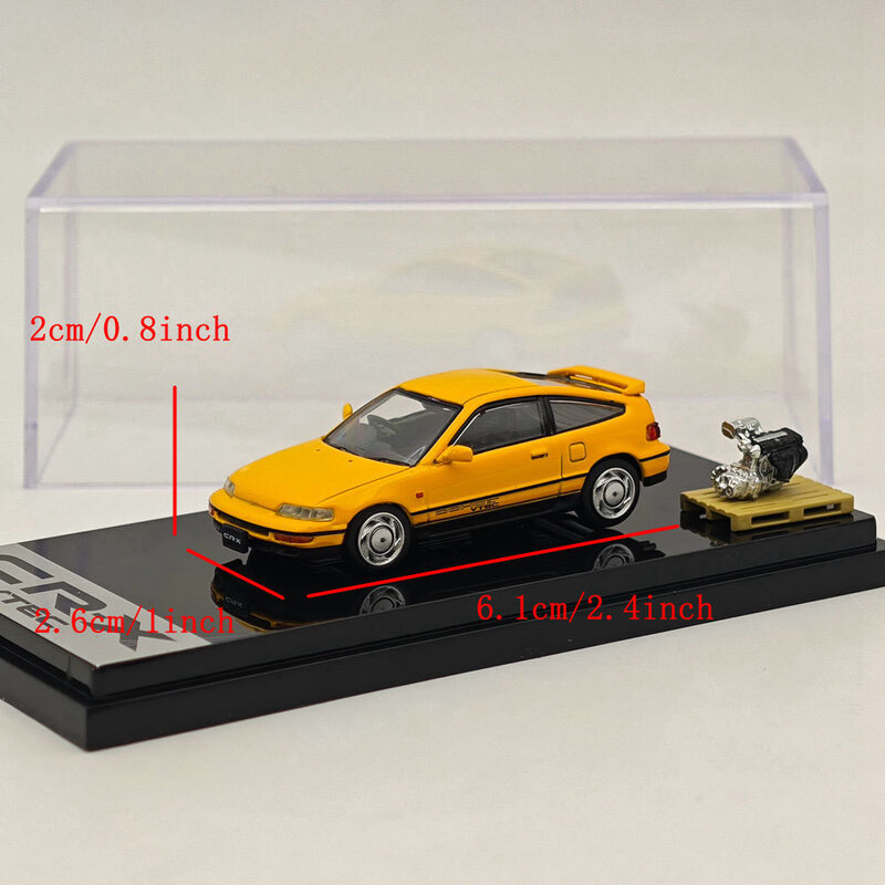 Hobby Japan 1/64 CR-X SiR (EF8) 1989 with Engine Display Model Yellow HJ642005Y Diecast Models Car Collection