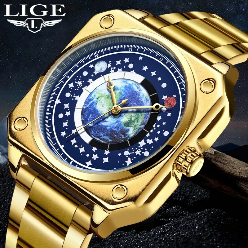 LIGE 남성용 밀리터리 시계, 스테인레스 스틸 밴드, 빅 남성 비즈니스 남성 시계, 방수 럭셔리 남성 손목 시계