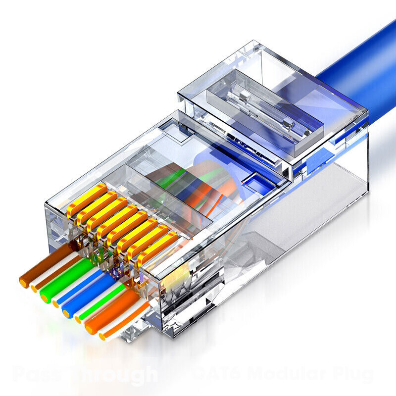 ZoeRax-Conectores RJ45 para Cable de red trenzado sólido, 10 piezas/50 piezas, Cat5e, Cat6, paso a través de EZ a engarzado, enchufe Modular