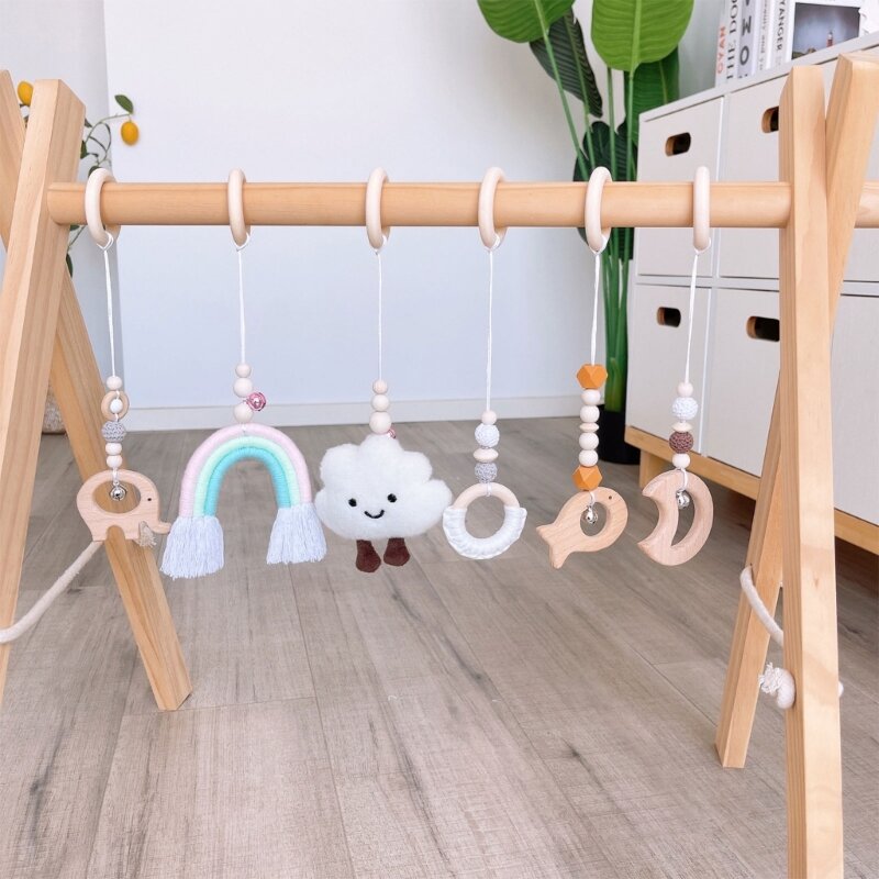 6Pcs/set Baby Hanging Rattle Toy Babys Gym Game Pendants Rattle Teether Chewable Sensory Nursery
