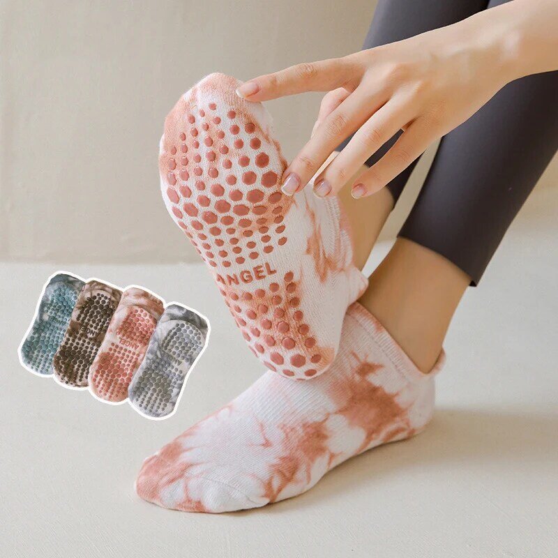 Yoga Socks Women Silicone Tie-dyed Cotton Non-slip Pilates Grip Towel Low-ankle Sock