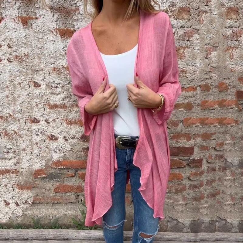 Casual Long Sleeve Cardigan Stylish Women's Long Sleeve Cardigan Coat for Spring Summer Casual Thin Outerwear with Solid Color
