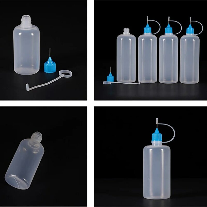 Botella aplicadora de Punta exprimible de plástico PE, gotero rellenable con tapas de punta de aguja para pegamento, 5ml, 10ml, 15ml, 30ml, 100ml