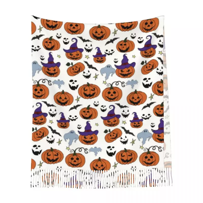 Бесшовный дизайнерский шарф для Хэллоуина в виде тыквы летучей мыши призрака женское теплое зимнее одеяло без ограничений однотонный шарф