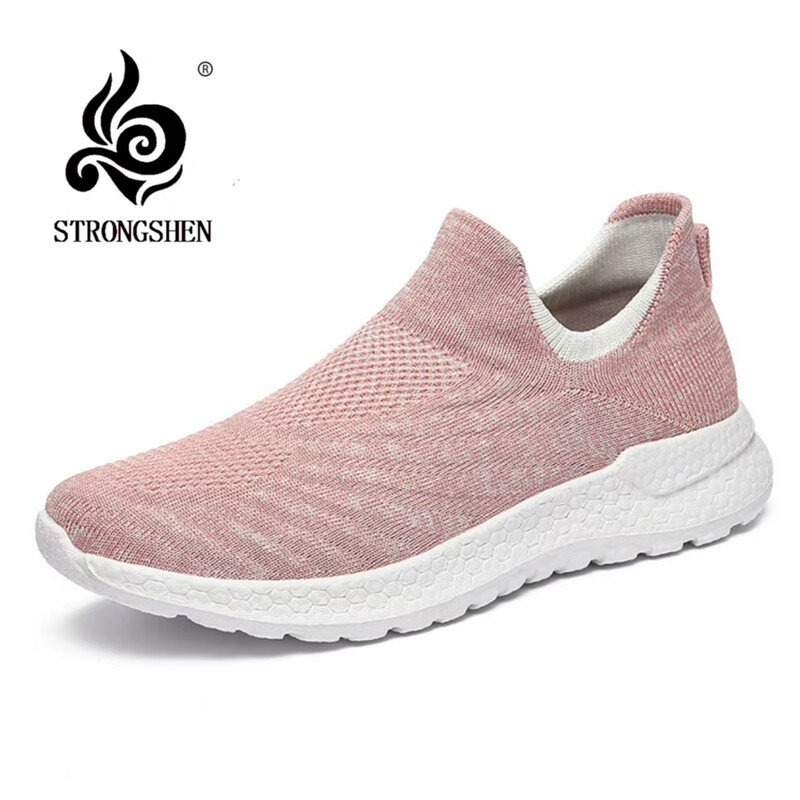 STRONGSHEN Women Shoes Couple Flying Woven  Breathable Non-slip Wear-resisting Comfortable Four Seasons Shoes Mother  Shoes Flat