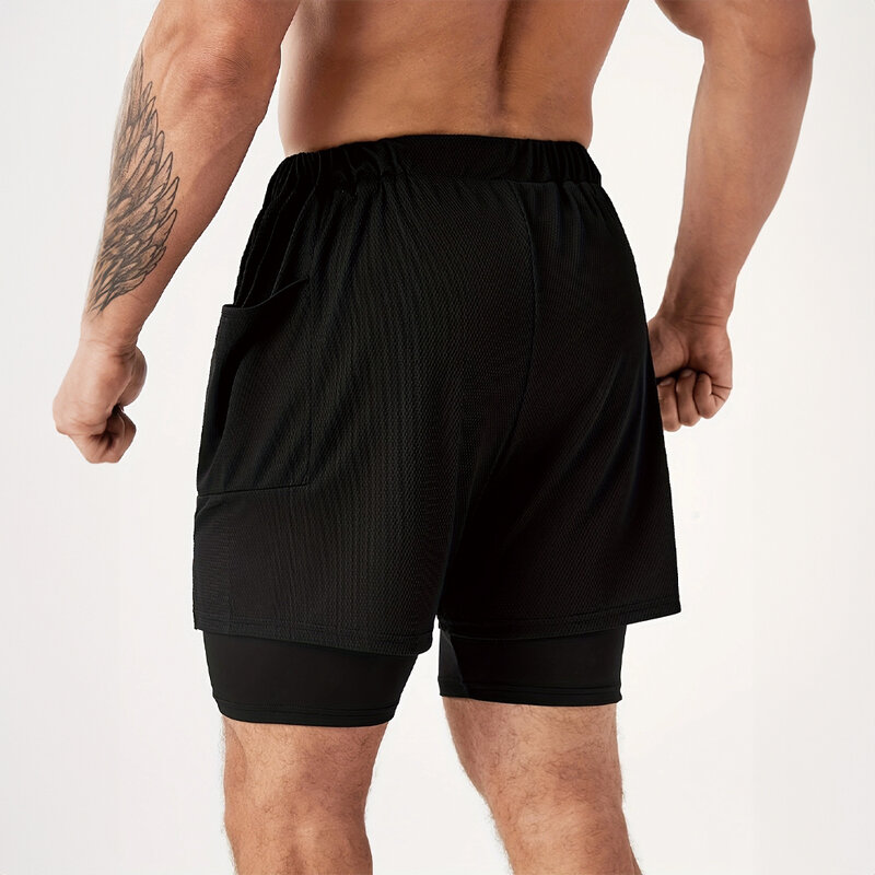 Pantalones cortos deportivos de gimnasio para hombre, 2 en 1, pantalones cortos de doble capa para correr, secado rápido, transpirables, ropa de entrenamiento y Fitness