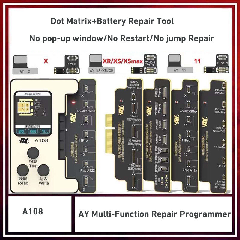 Programmeur de réparation de budgétaire matrice de points True Tone, iPhone 8-14 Pro MAX, identification qualifiée ale, batterie FPC, câble flexible, outil de lecture et d'écriture, AY108