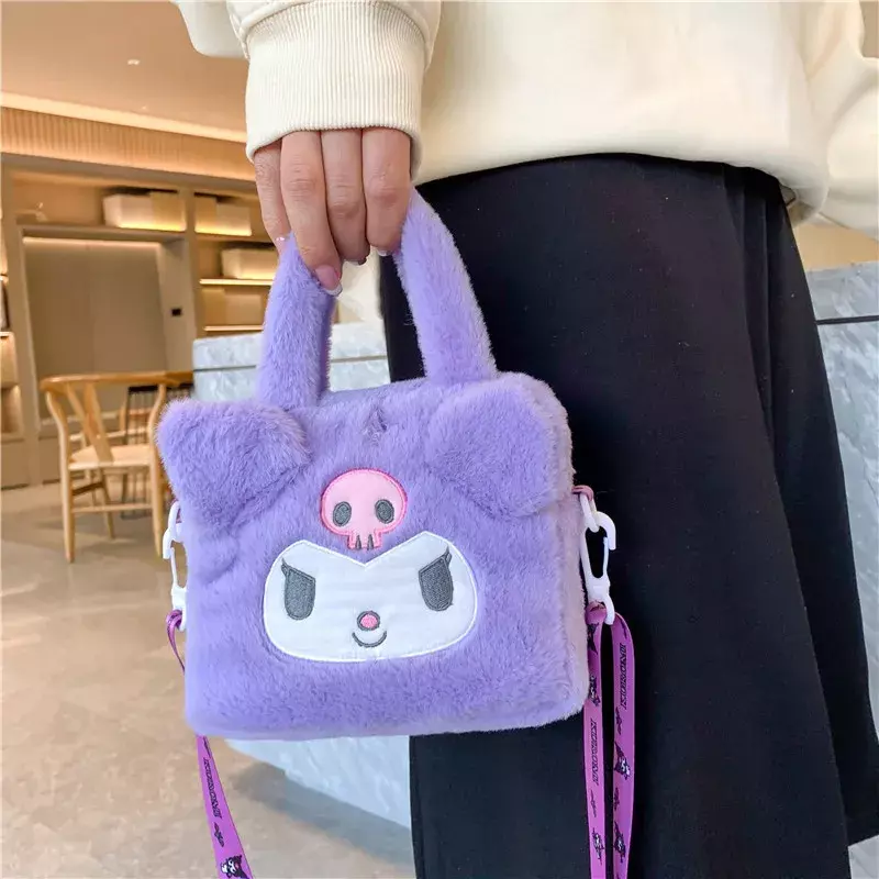 Милая сумка Sanrio, плюшевая Сумка-тоут, сумка-мессенджер Cinnamoroll, сумки на плечо, рюкзак Plushie Kuromi для женщин, мягкая игрушка в подарок