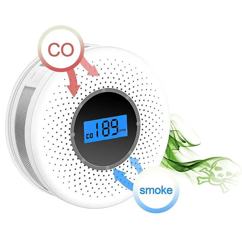 Combination Smoke and Carbon Monoxide Detector with Display, Battery Operated Smoke CO Alarm Detector