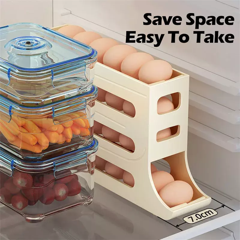 Caja de almacenamiento de huevos para refrigerador, contenedor de cocina rodante, gran capacidad, soporte organizador, 2/1 piezas