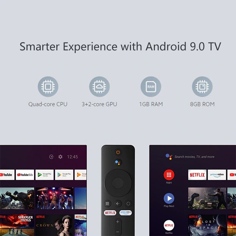 Xiaomi-Versão Global Android TV Stick, FDH HDR Quad Core, Compatível com HDMI, Bluetooth, Wi-Fi, Netflix, Assistente do Google, 1GB + 8GB